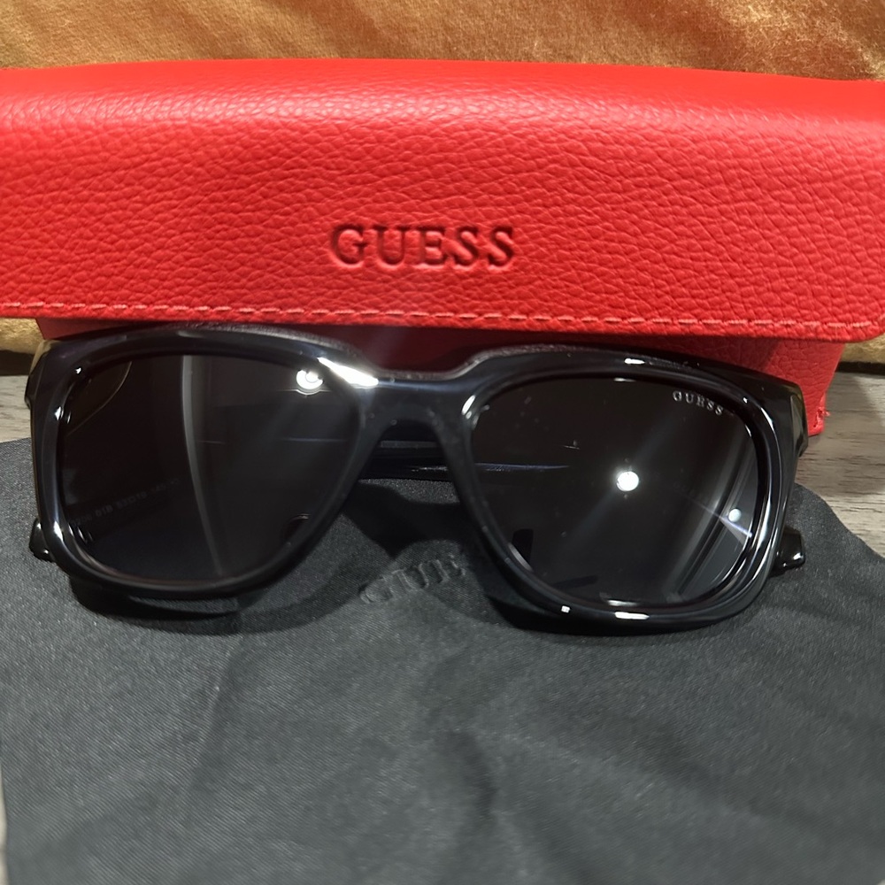 Guess Black Sunglasses with Vibrant Red Case